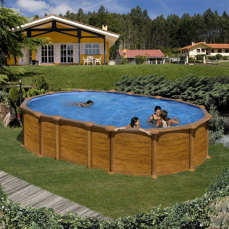 Devant 18 Devant -Ubbink Soldes Magasin piscine acier gre aspect bois amazonia ovale